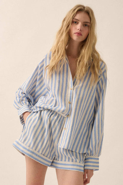 Pajama Party Striped Oversize Button-Up Shirt