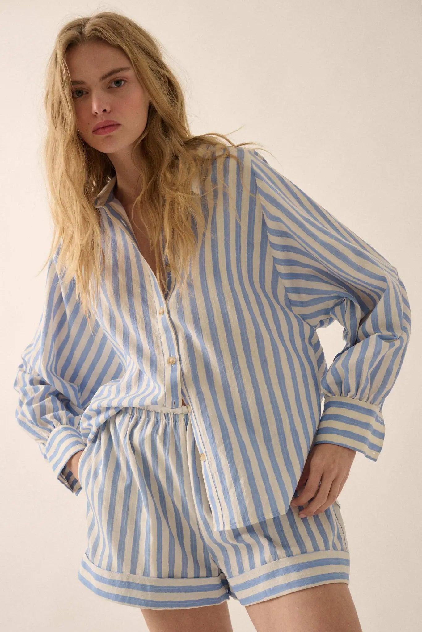 Pajama Party Striped Oversize Button-Up Shirt