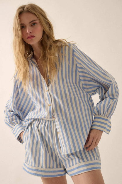 Pajama Party Striped Oversize Button-Up Shirt