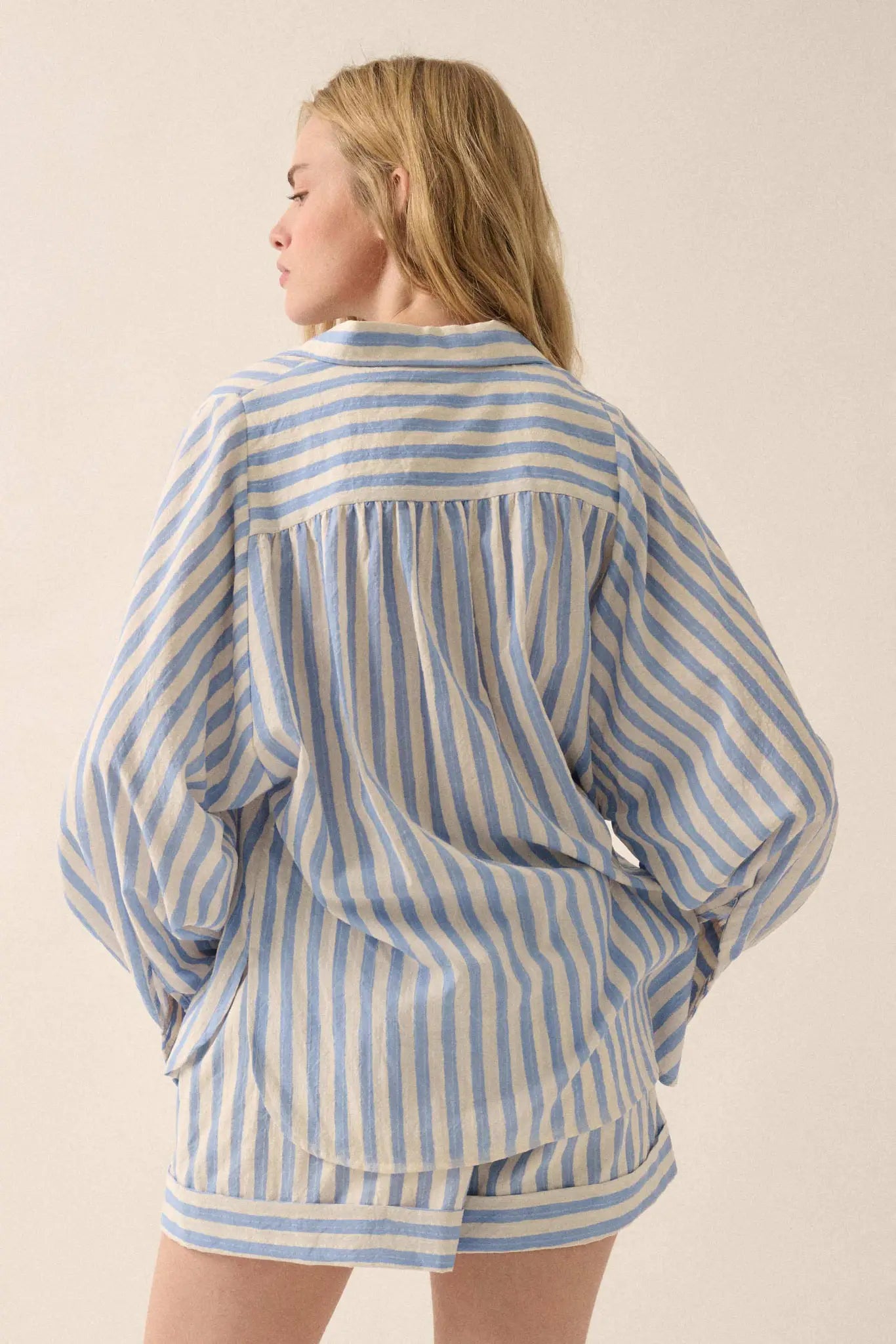 Pajama Party Striped Oversize Button-Up Shirt