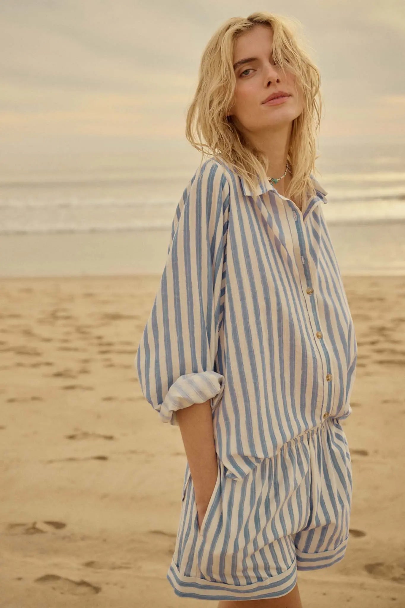 Pajama Party Striped Oversize Button-Up Shirt