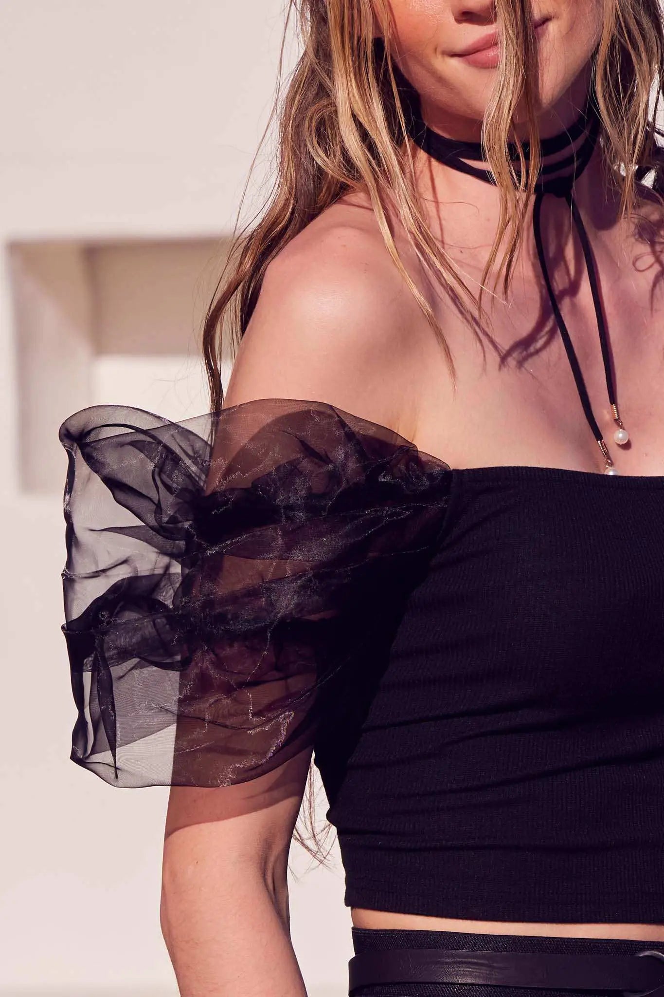 Among the Clouds Puff-Sleeve Off-Shoulder Crop Top