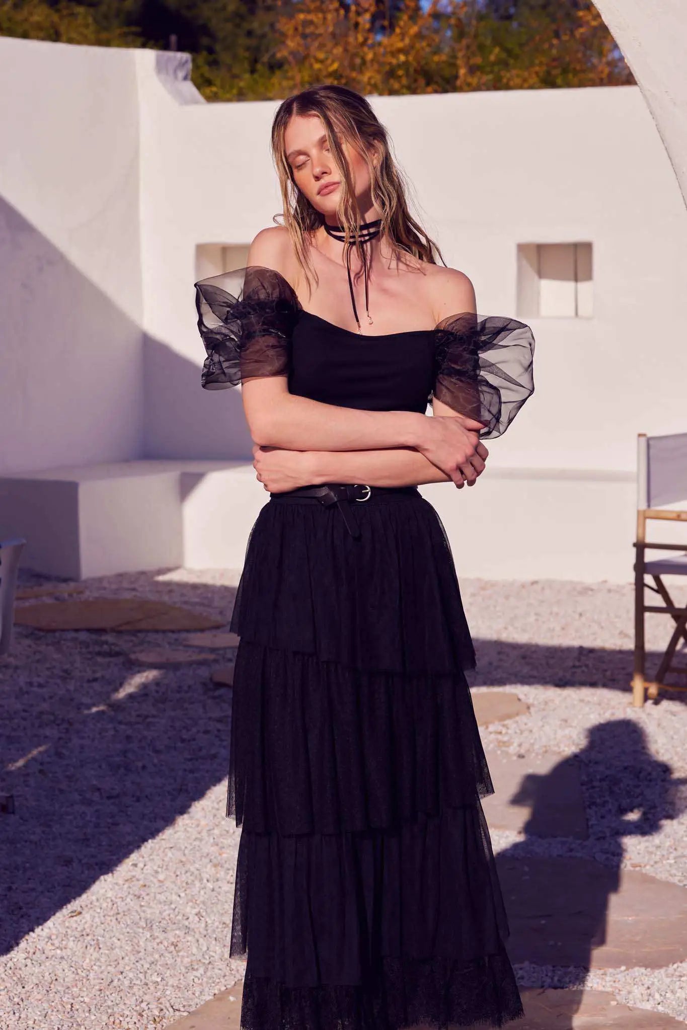 Among the Clouds Puff-Sleeve Off-Shoulder Crop Top