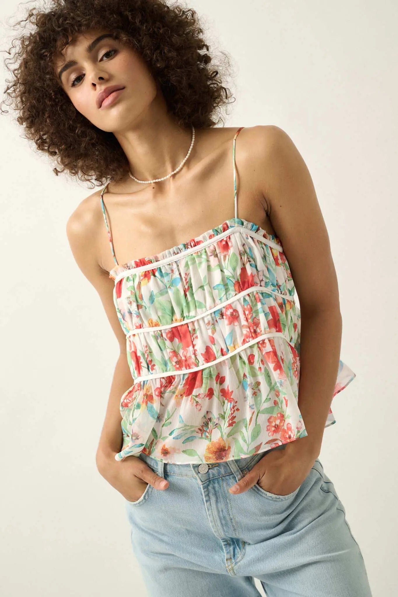 Barbados Beauty Tiered Ruffle Babydoll Cami Top