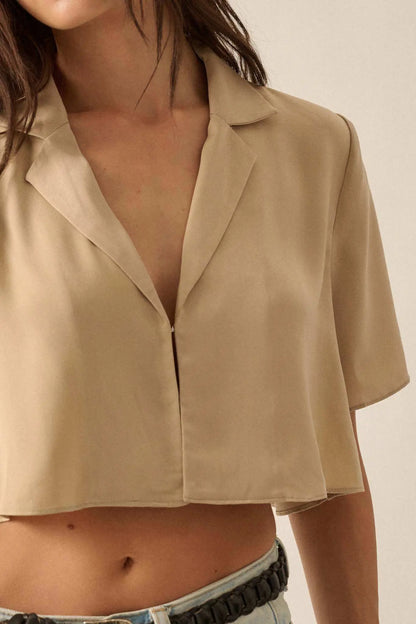 French Lessons Cropped Satin Open-Front Shirt