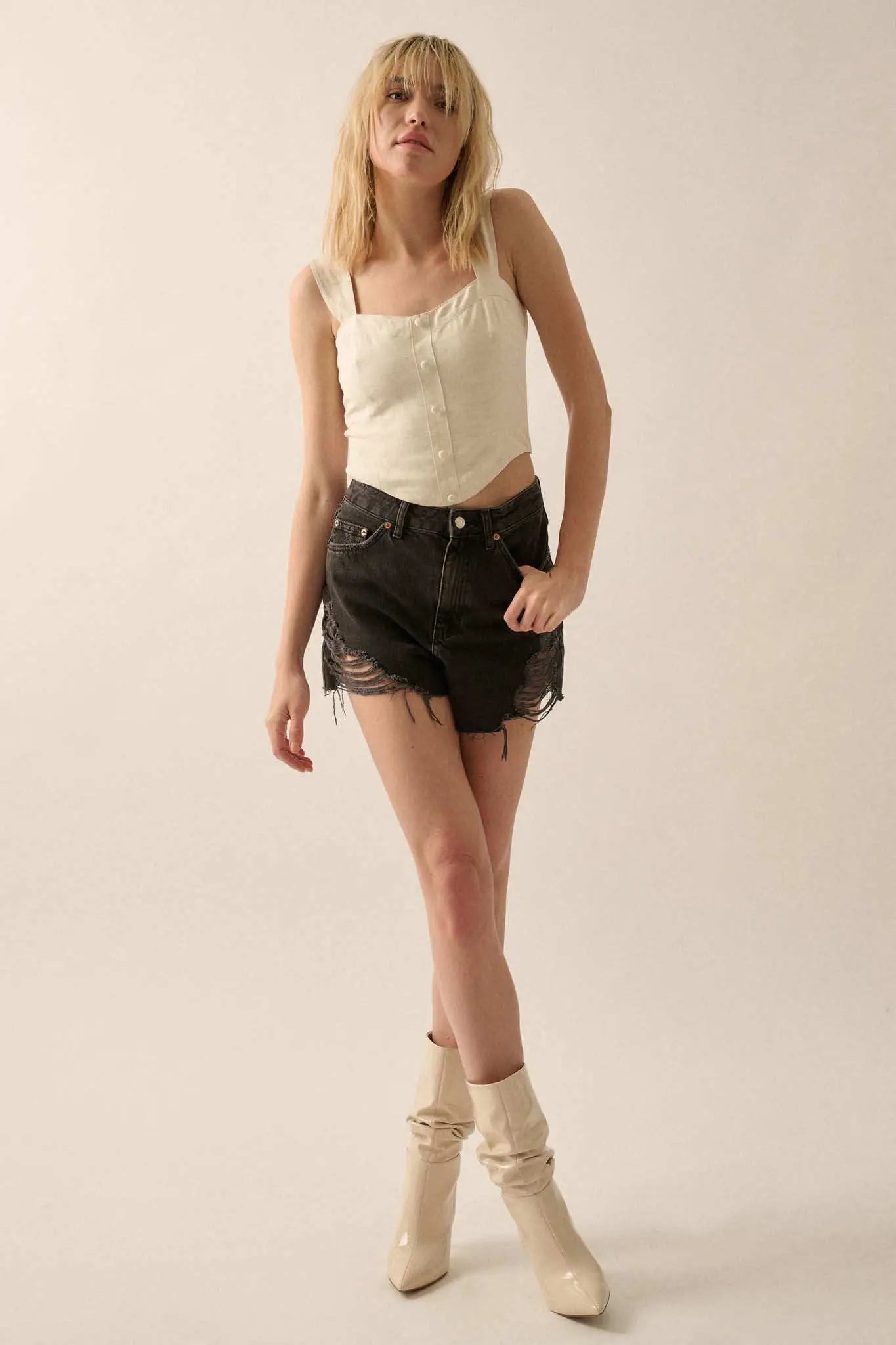 Force of Nature Linen-Blend Corset Tank Top