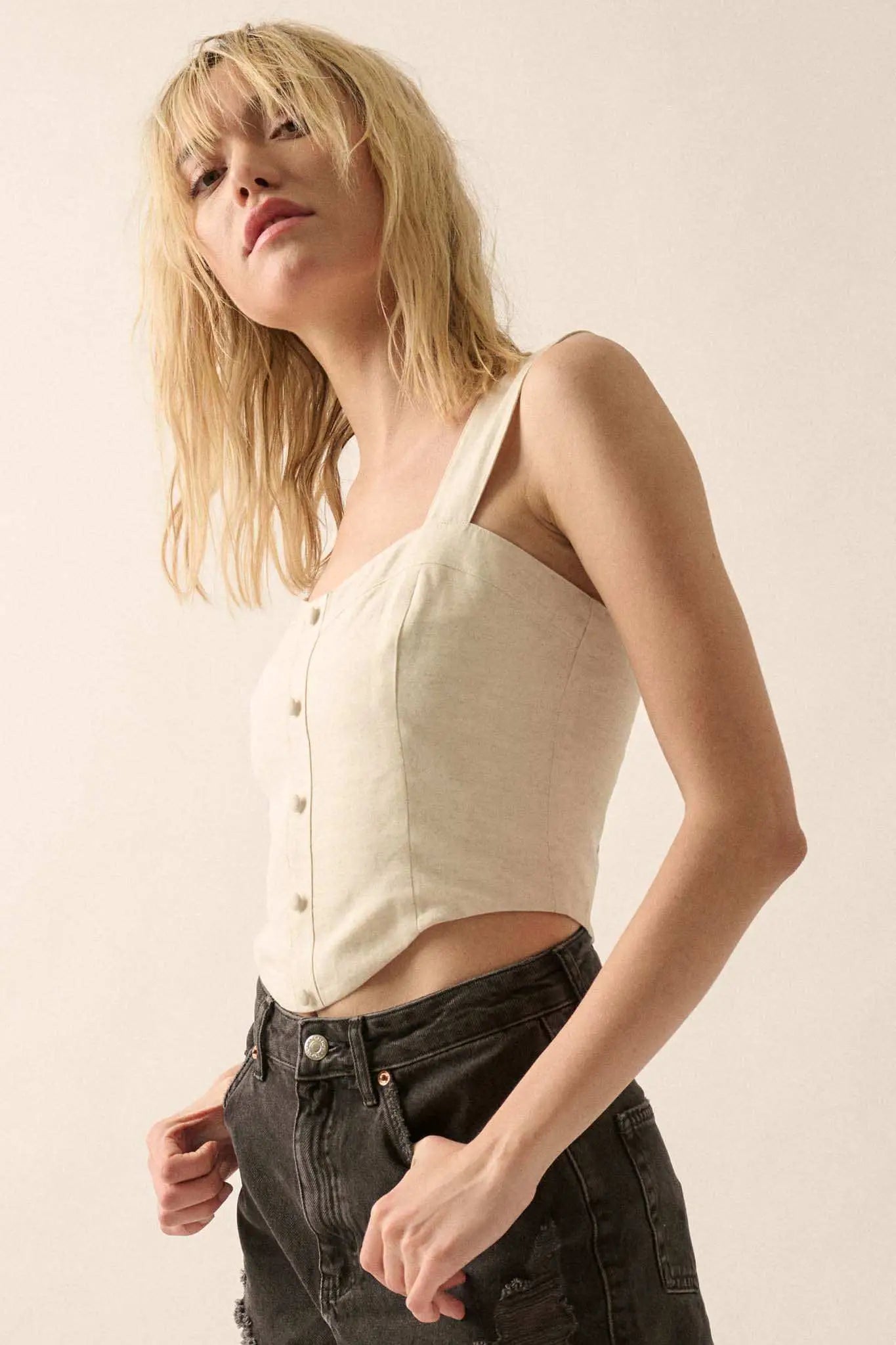 Force of Nature Linen-Blend Corset Tank Top