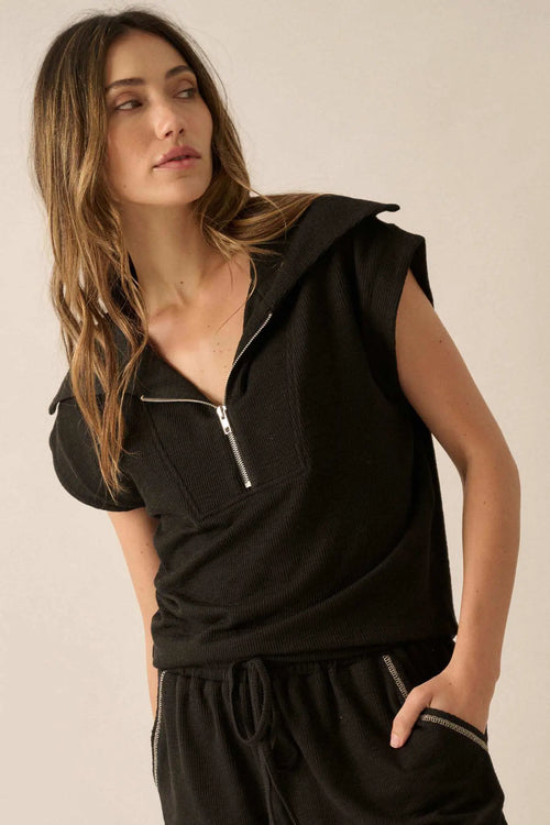 Show Time Rib-Knit Kimono-Sleeve Half-Zip Top