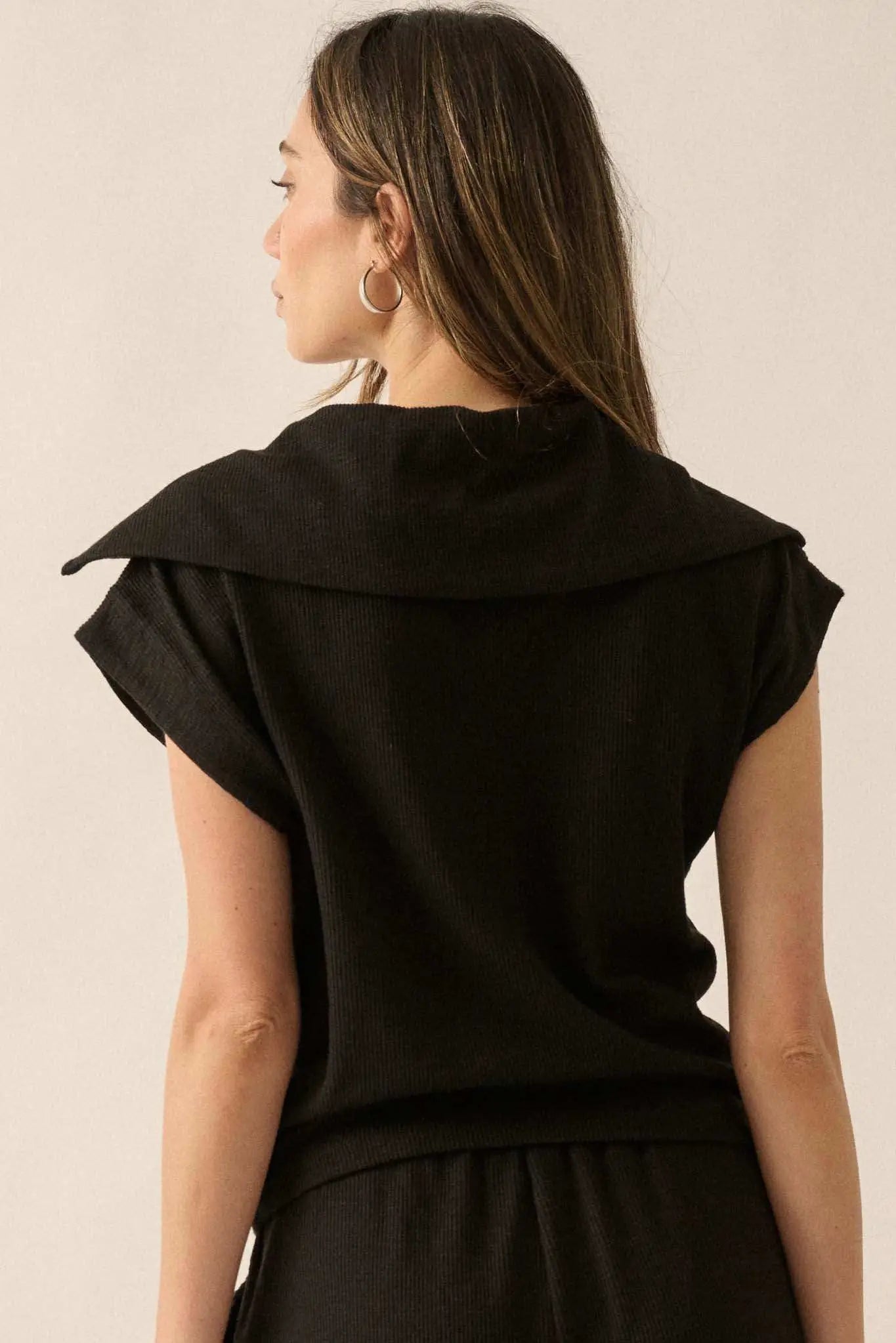Show Time Rib-Knit Kimono-Sleeve Half-Zip Top