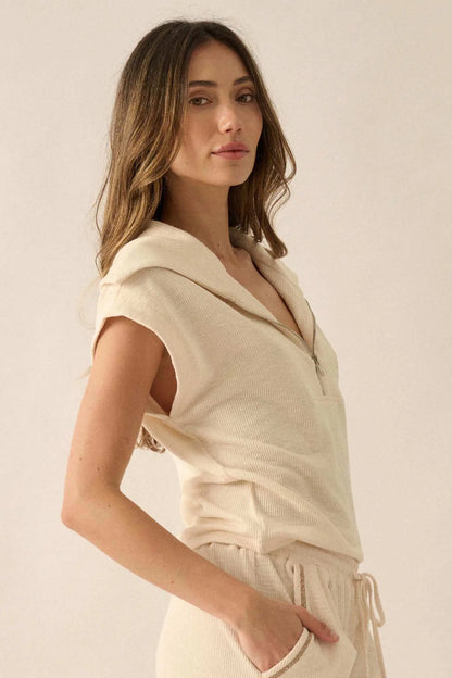 Show Time Rib-Knit Kimono-Sleeve Half-Zip Top