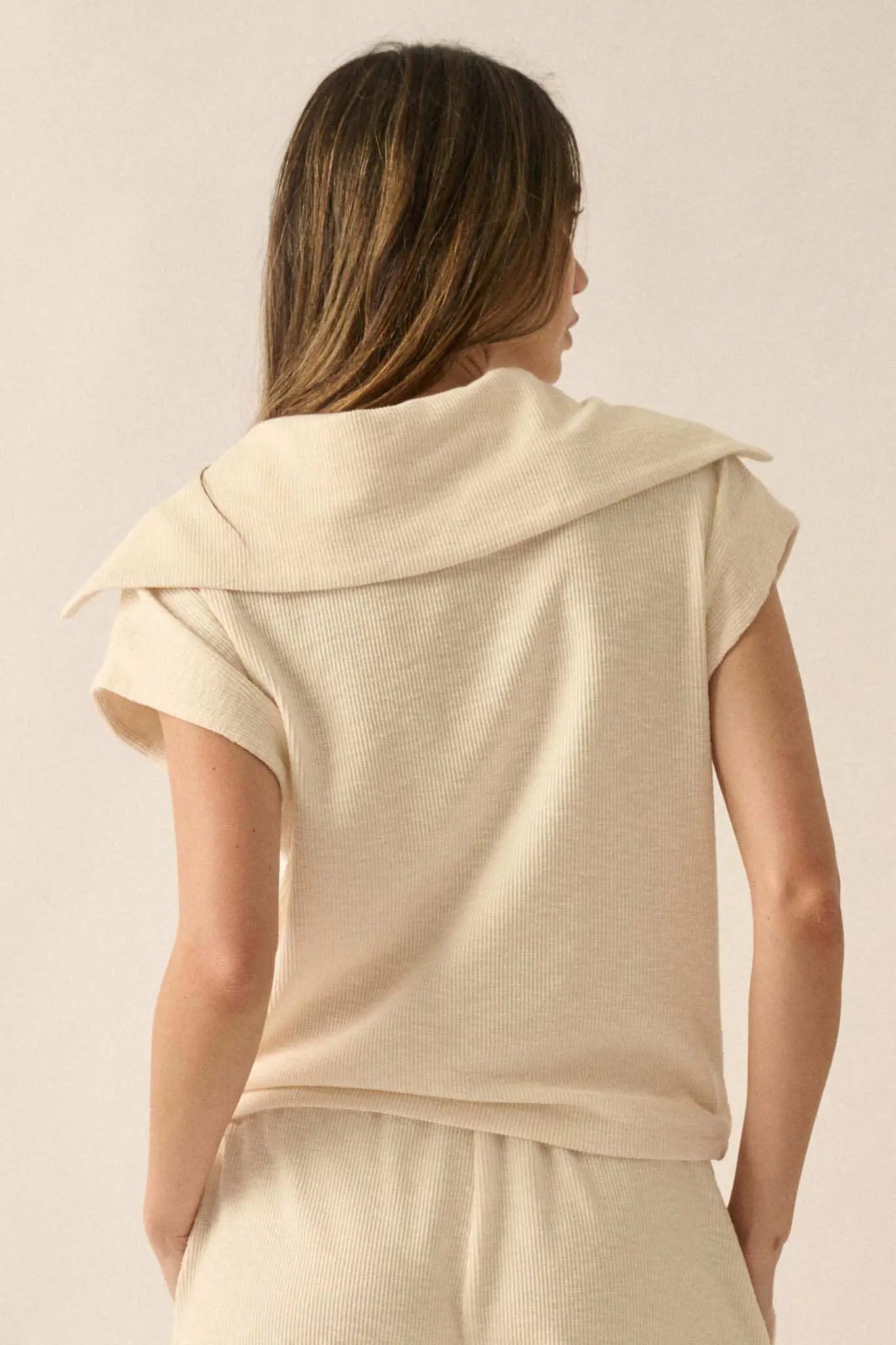 Show Time Rib-Knit Kimono-Sleeve Half-Zip Top