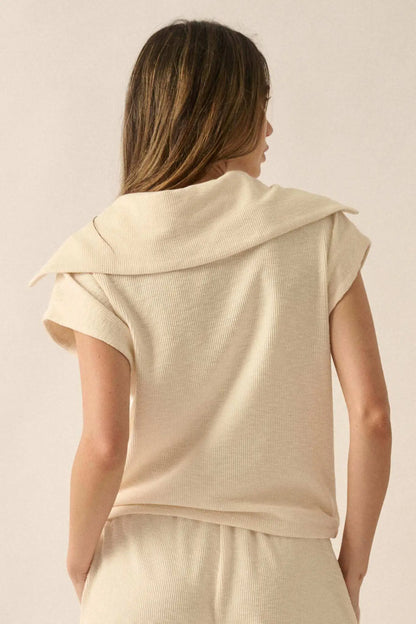 Show Time Rib-Knit Kimono-Sleeve Half-Zip Top