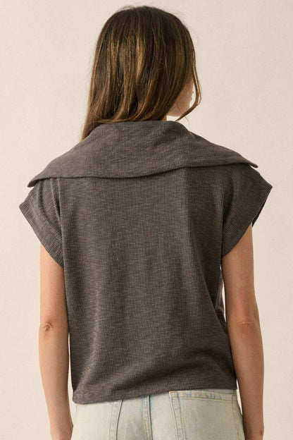 Show Time Rib-Knit Kimono-Sleeve Half-Zip Top