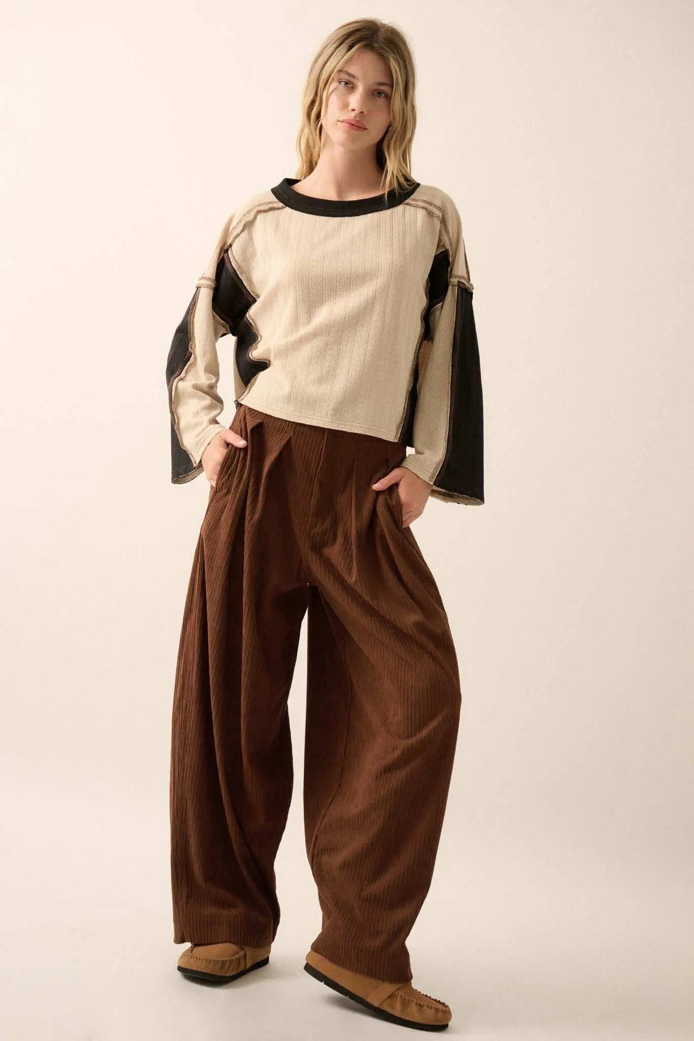 Block Party Exposed-Seam Patchwork Knit Top