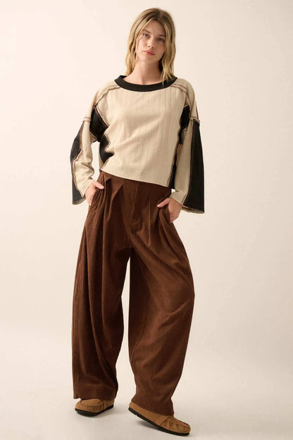 Block Party Exposed-Seam Patchwork Knit Top