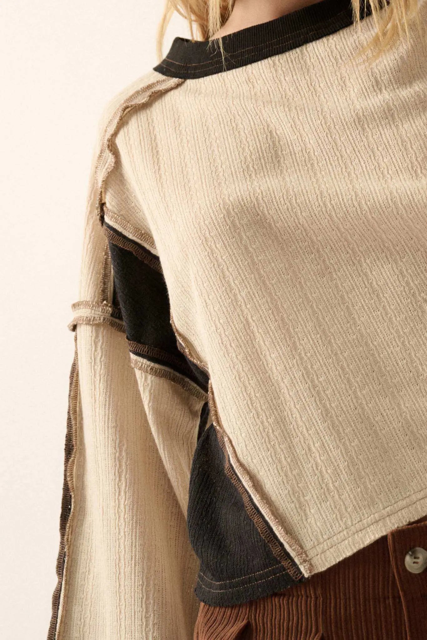 Block Party Exposed-Seam Patchwork Knit Top