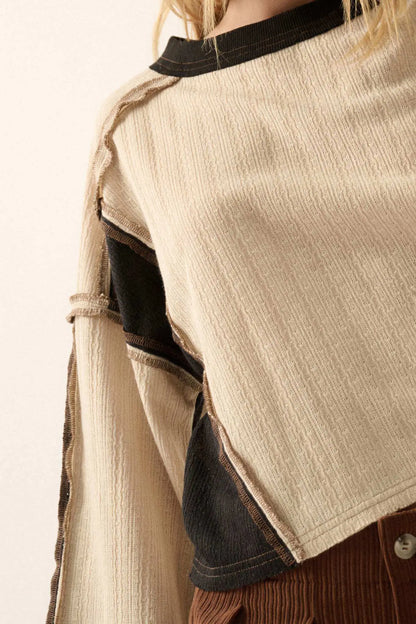 Block Party Exposed-Seam Patchwork Knit Top