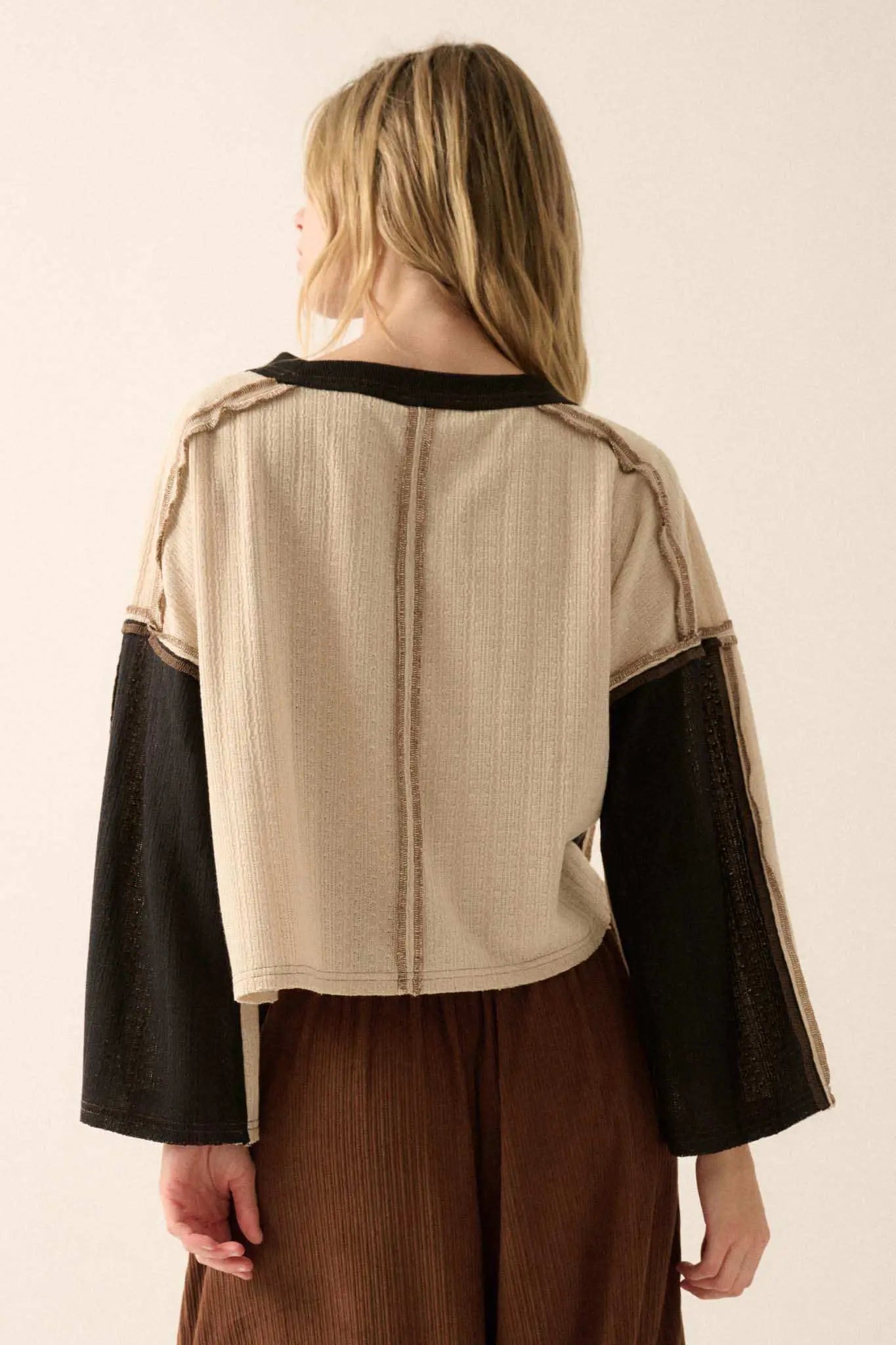 Block Party Exposed-Seam Patchwork Knit Top