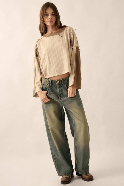 Block Party Exposed-Seam Patchwork Knit Top