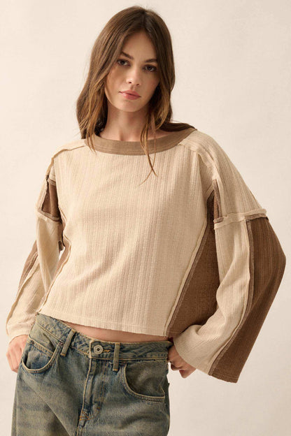 Block Party Exposed-Seam Patchwork Knit Top