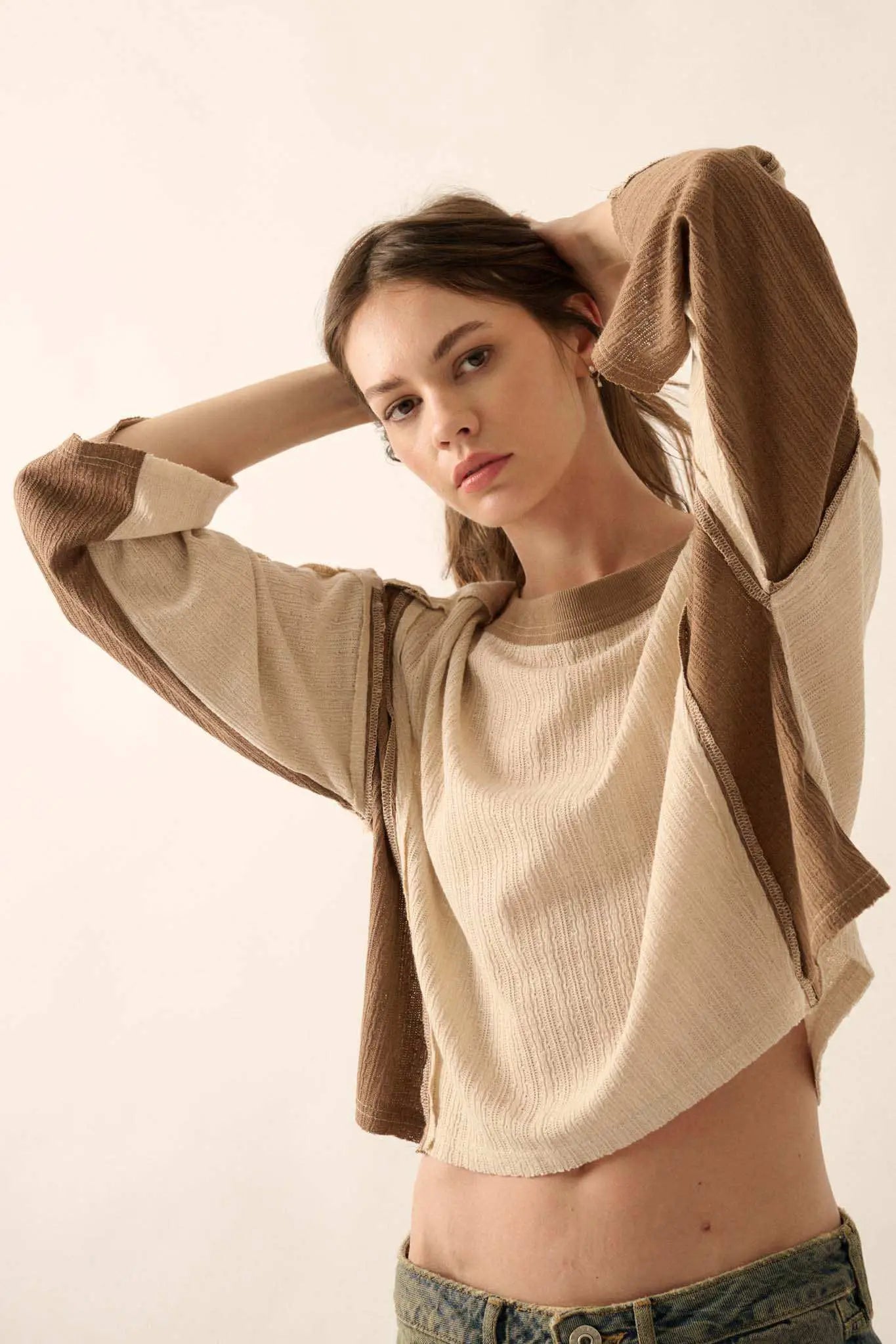 Block Party Exposed-Seam Patchwork Knit Top