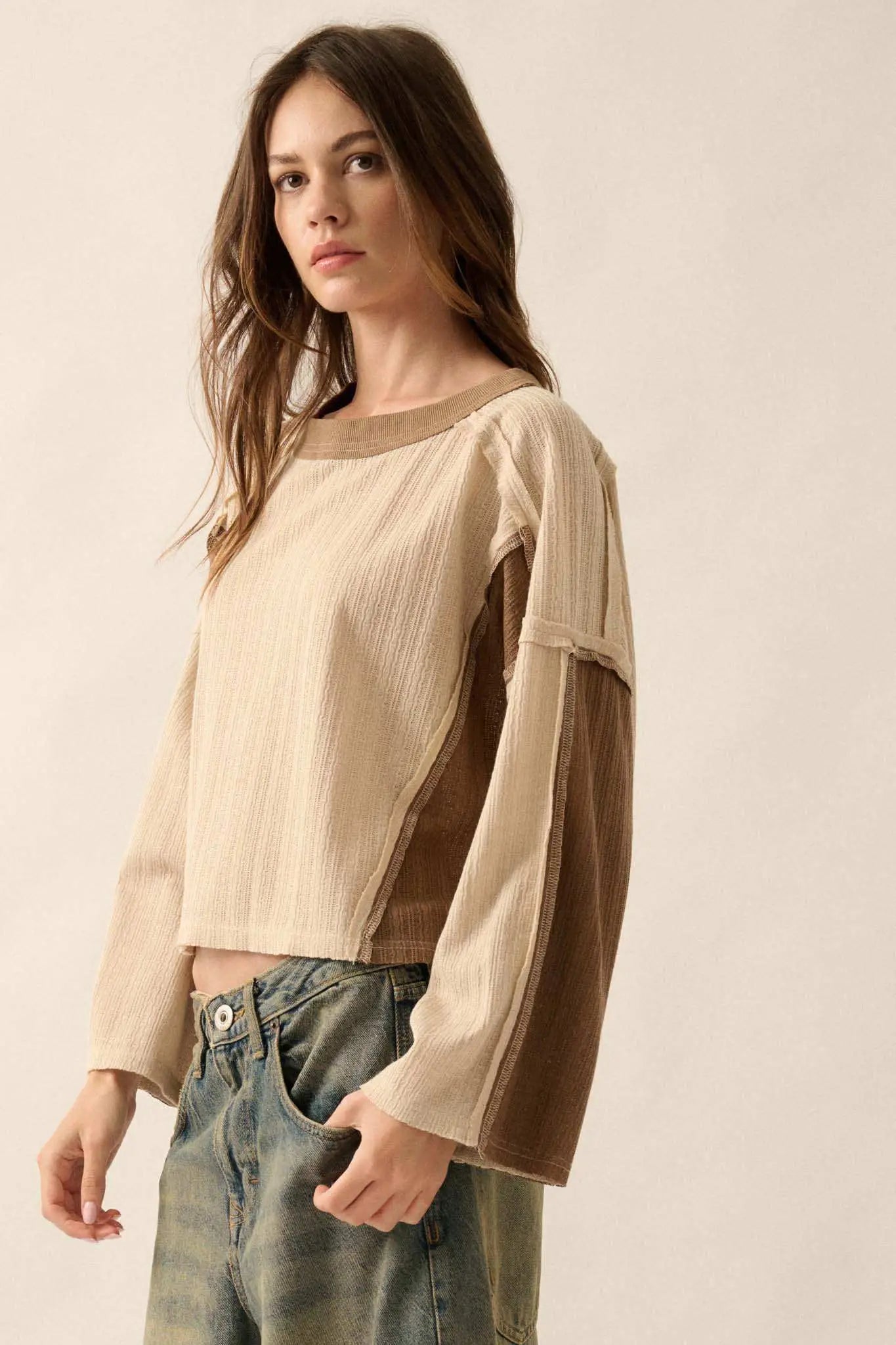 Block Party Exposed-Seam Patchwork Knit Top