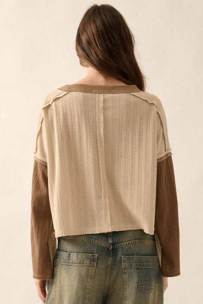 Block Party Exposed-Seam Patchwork Knit Top
