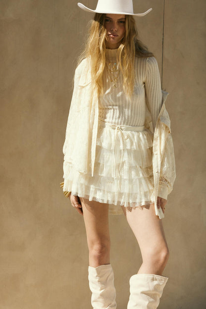 Pure Poetry Floral Lace Button-Up Pocket Shirt