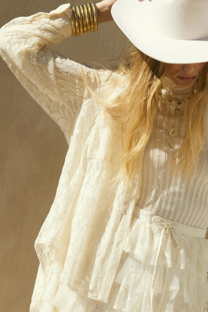 Pure Poetry Floral Lace Button-Up Pocket Shirt