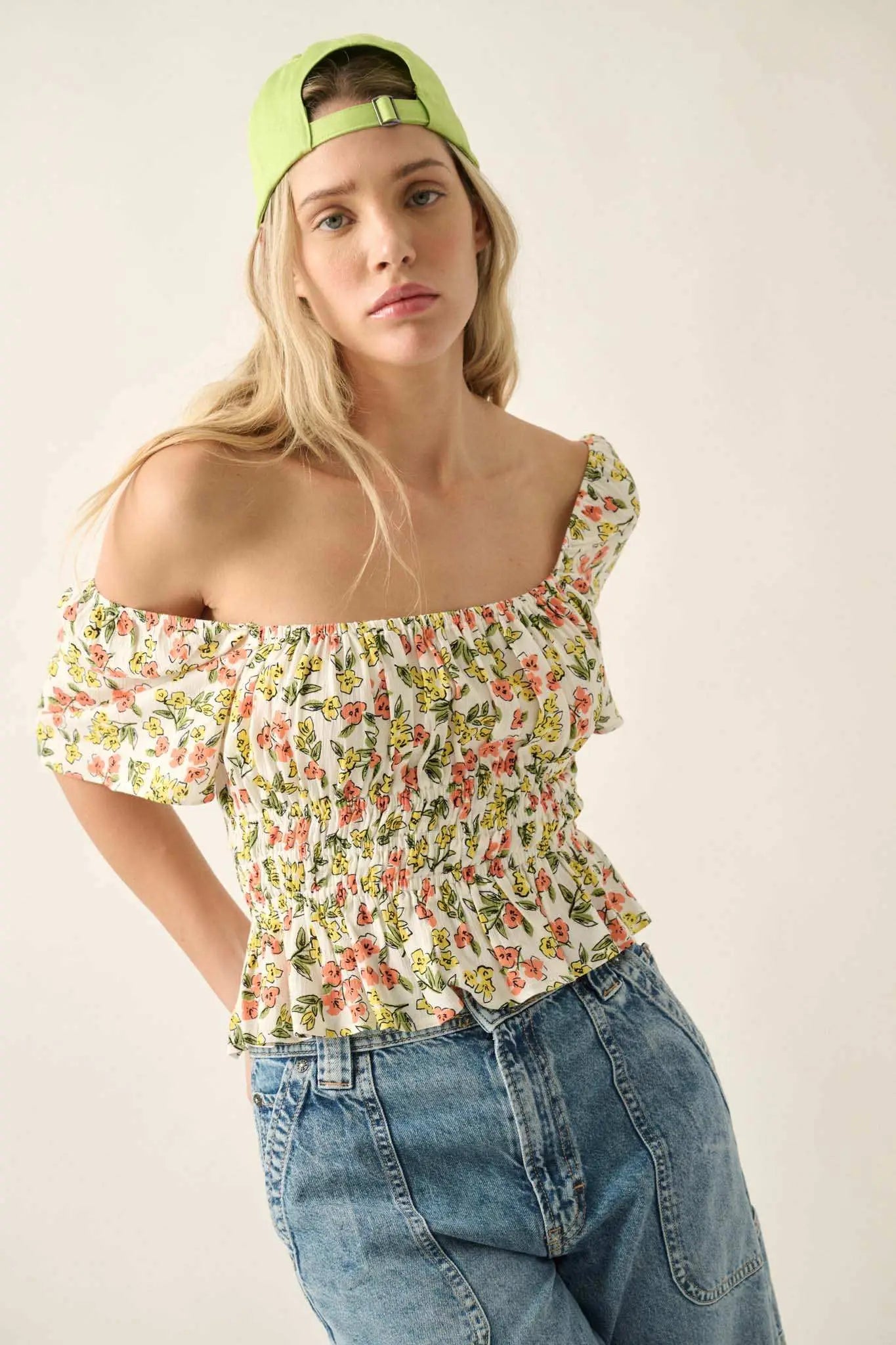 Fresh Blooms Floral Lace-Up Peasant Top