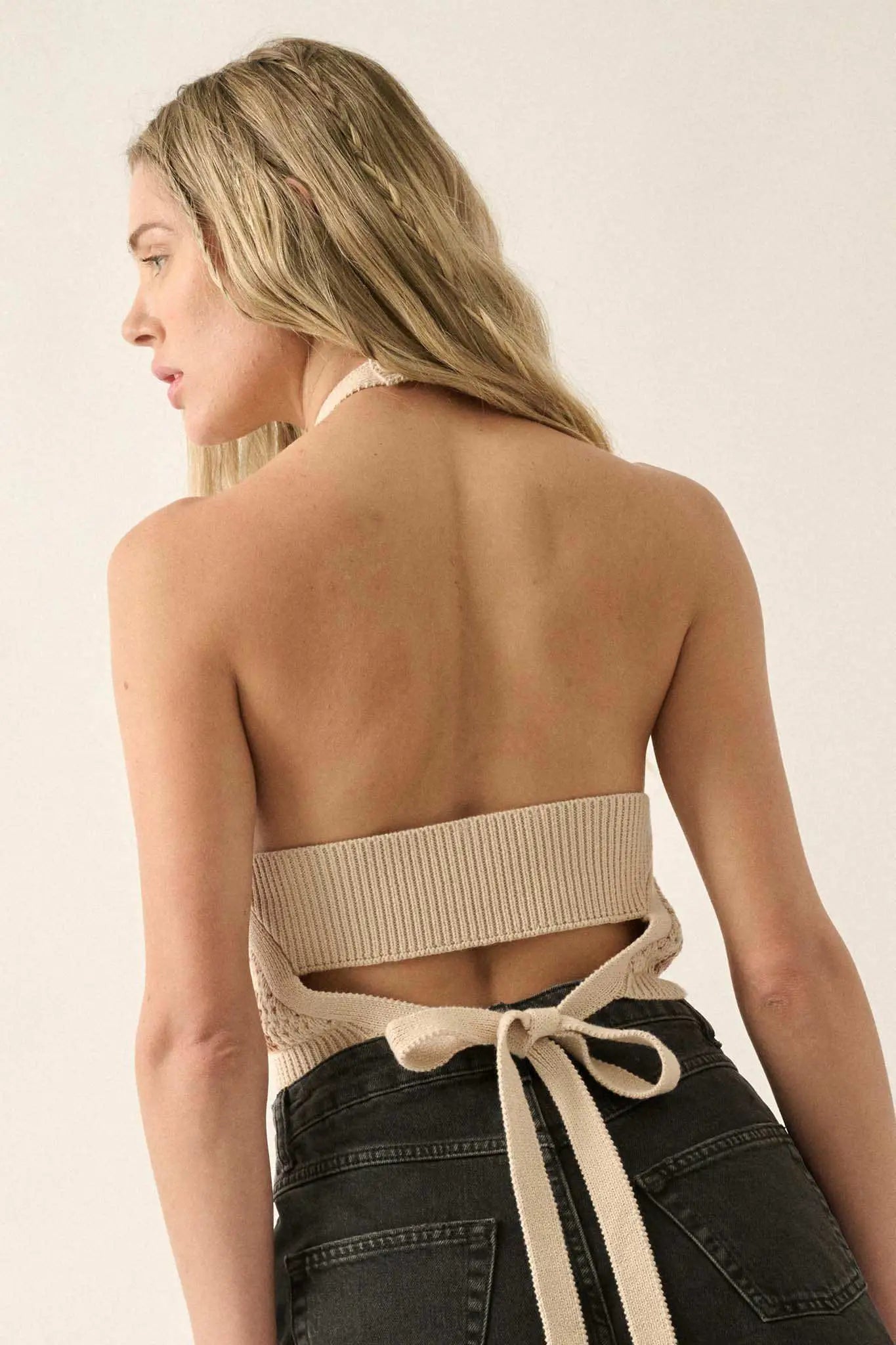 Check Yourself Checker Crochet Knit Halter Top