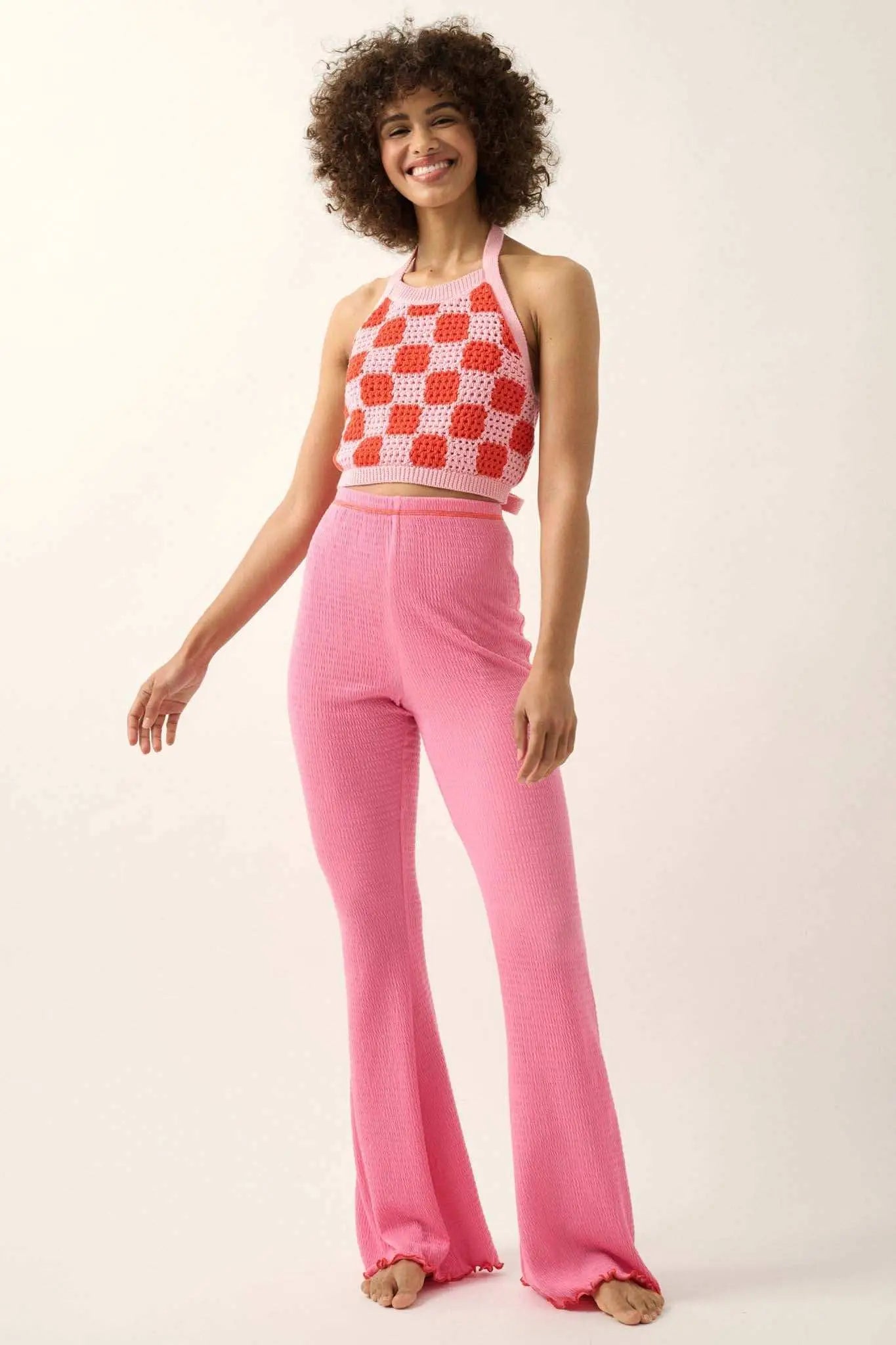 Check Yourself Checker Crochet Knit Halter Top