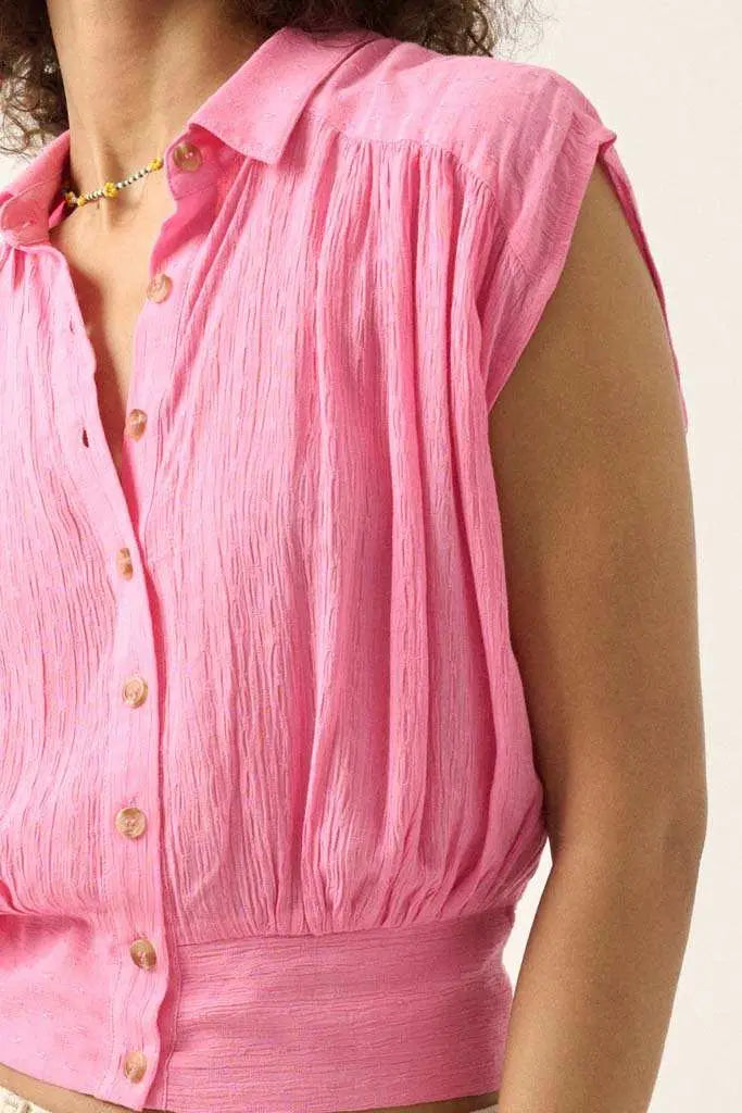 Make My Day Jacquard Sleeveless Button-Up Top