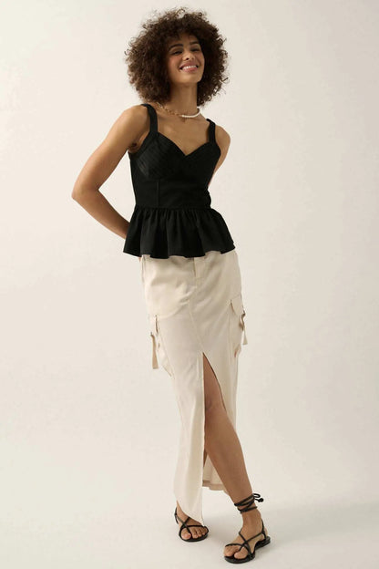 Everyday Elegance Pleated Satin Peplum Cami Top