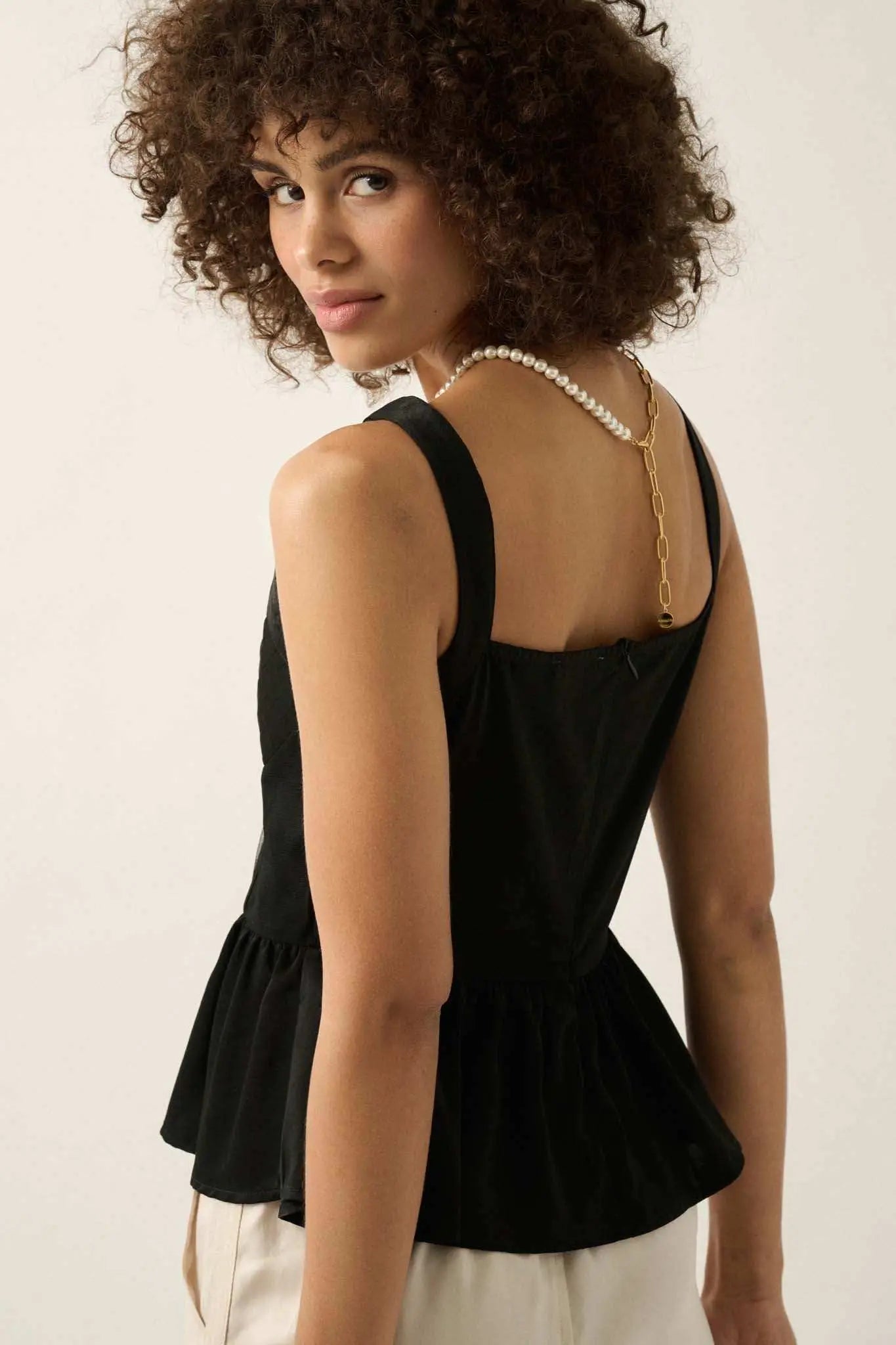 Everyday Elegance Pleated Satin Peplum Cami Top