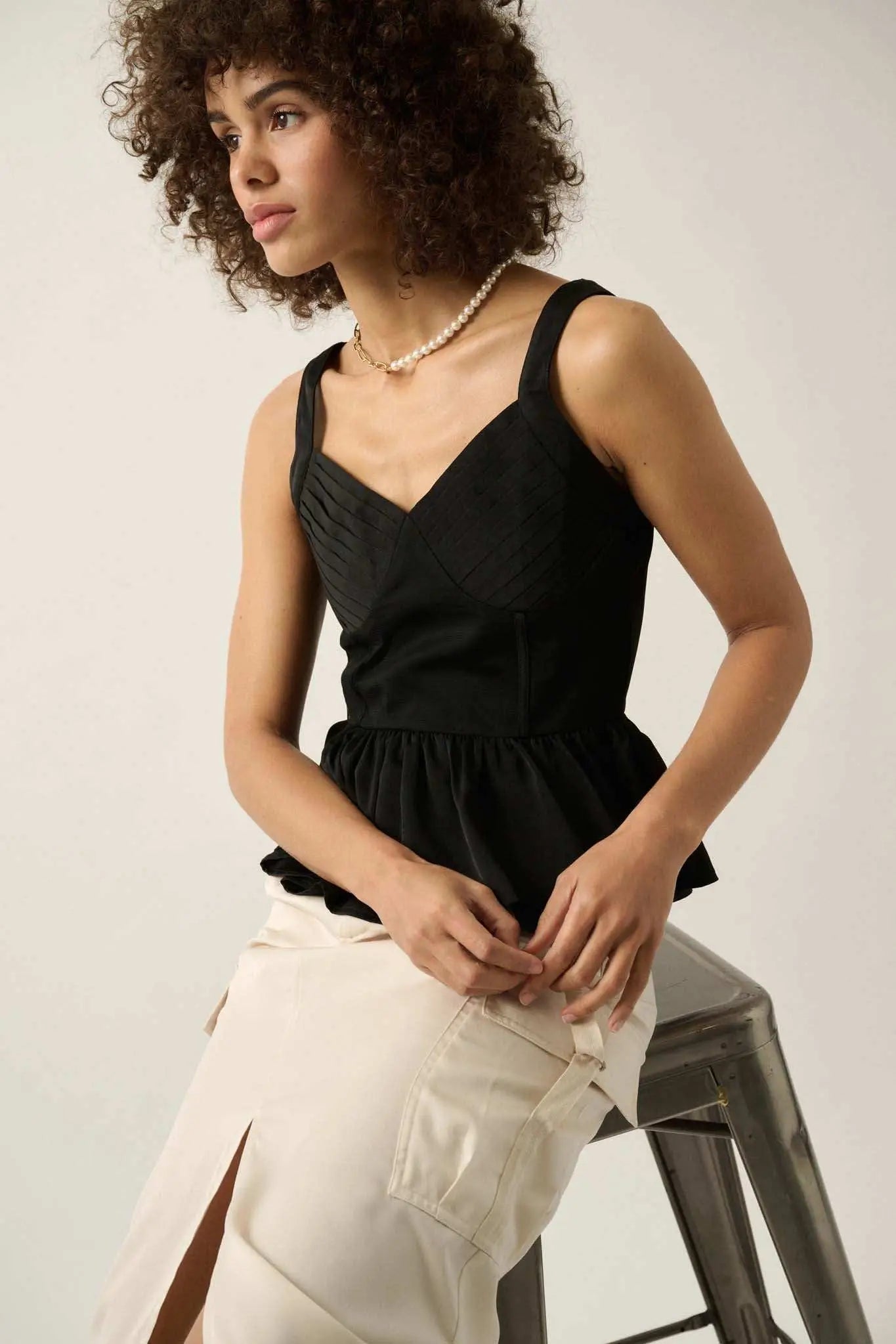Everyday Elegance Pleated Satin Peplum Cami Top