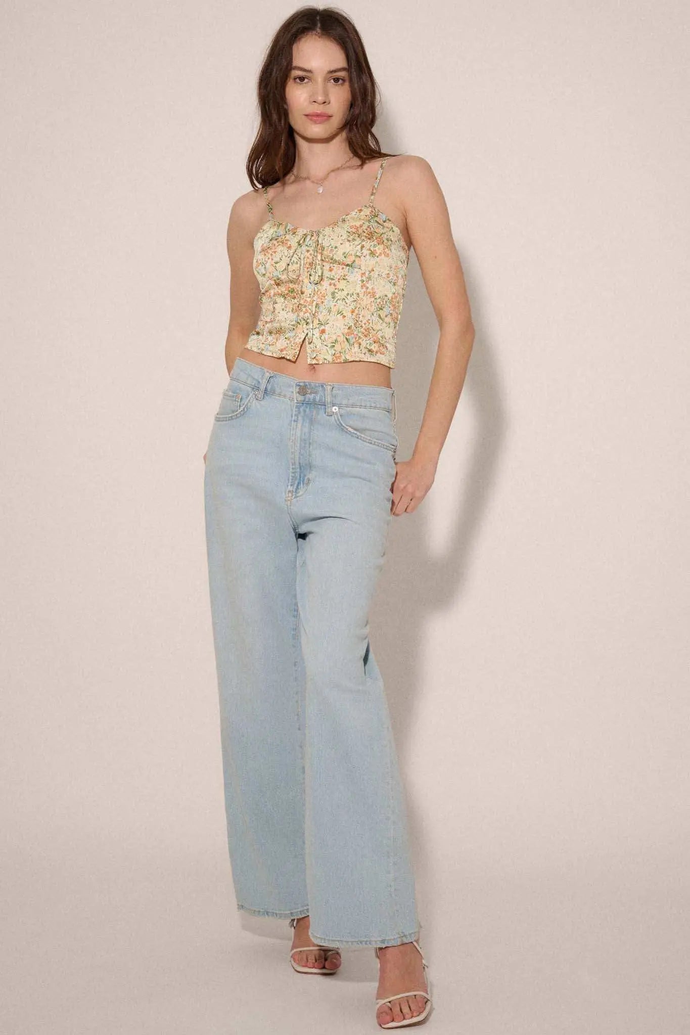 Garden of Love Floral Crepe Button-Front Cami Top