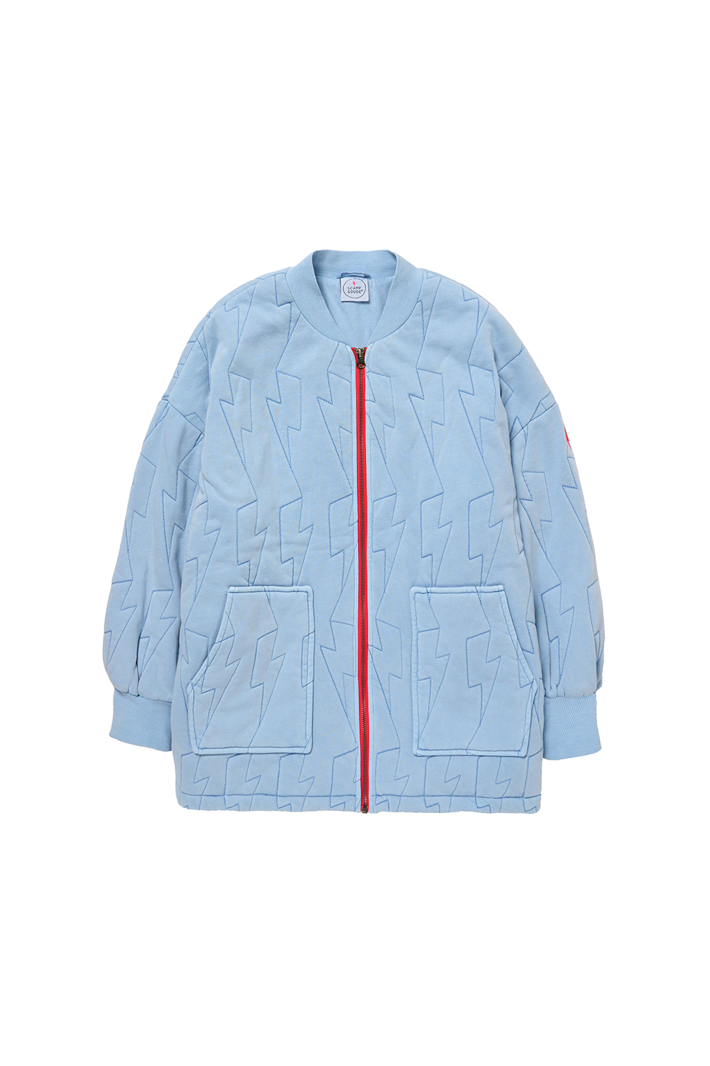 Blue Lightning Bolt Oversized Quilted Bomber Jacket