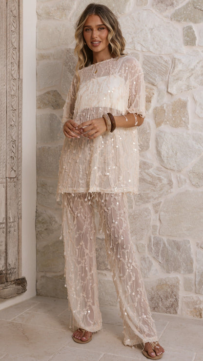 Zabby Sequin Pants - Beige