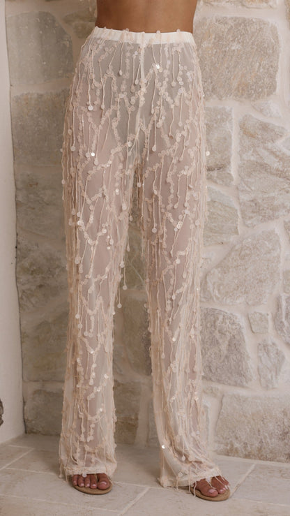 Zabby Sequin Pants - Beige