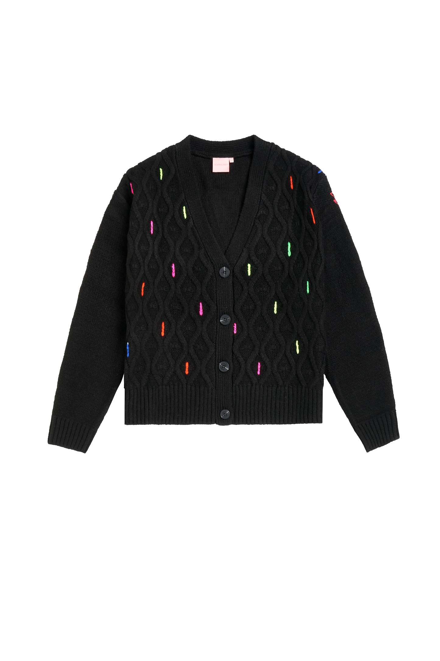 Black with Neon Rainbow Flecks Cable Knit Cardigan