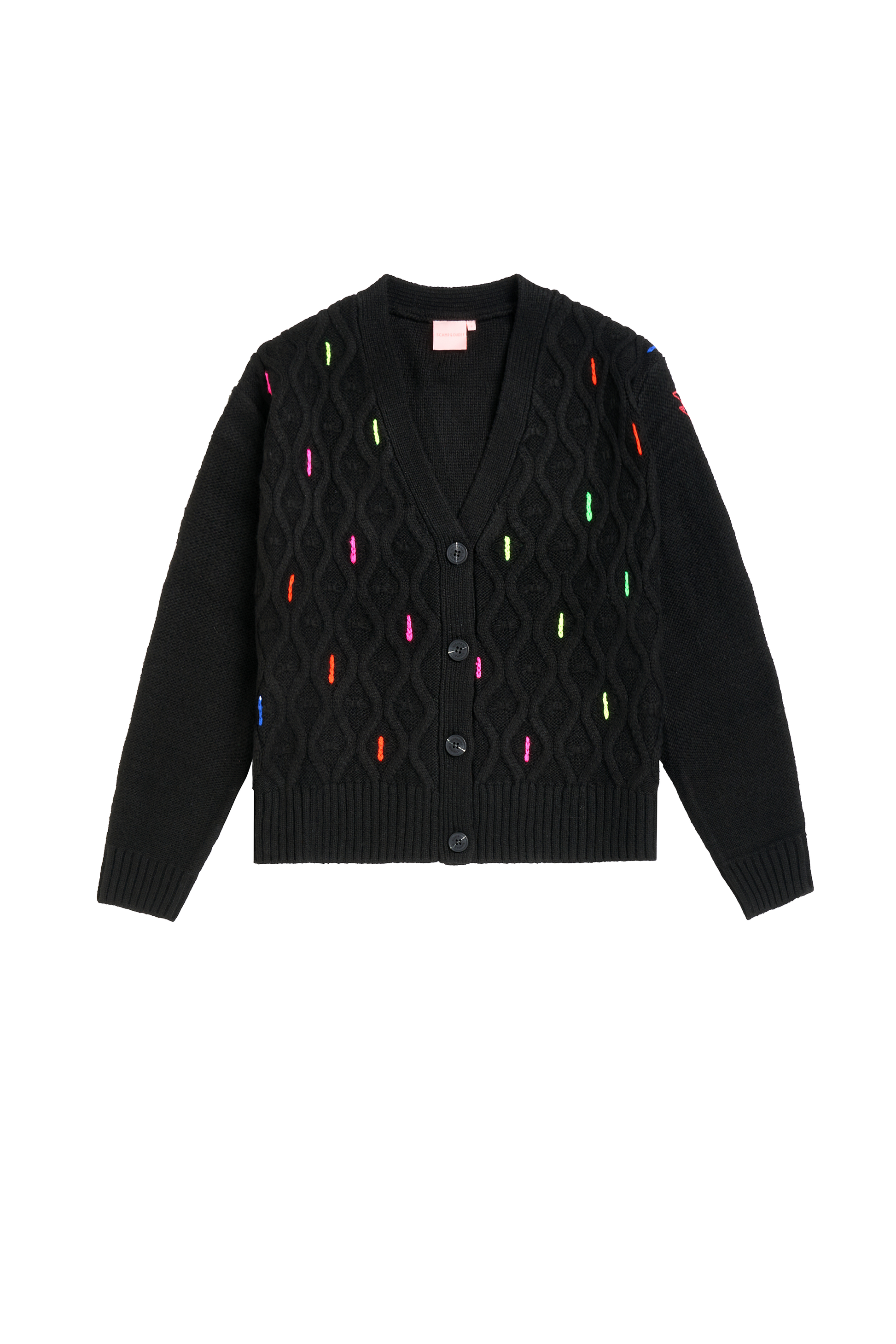 Black with Neon Rainbow Flecks Cable Knit Cardigan