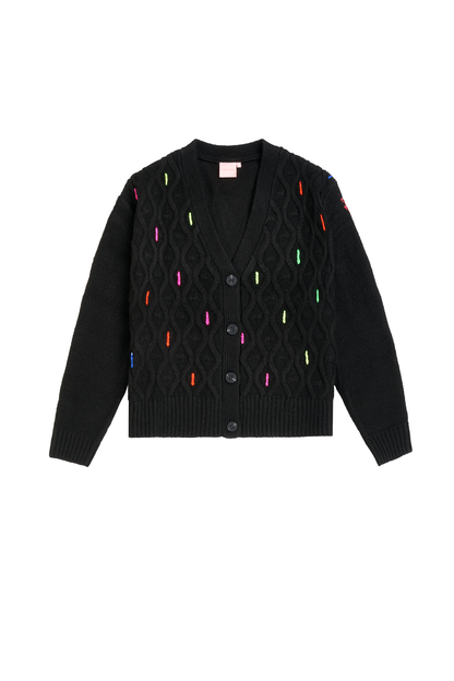 Black with Neon Rainbow Flecks Cable Knit Cardigan