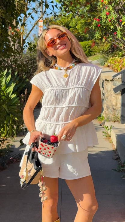 Cara Shirred Top and Shorts Set - White