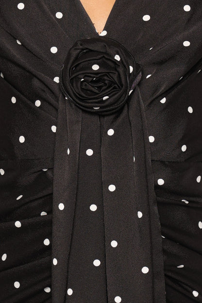 Eluna Midi Dress - Black/Cream Polka Dot