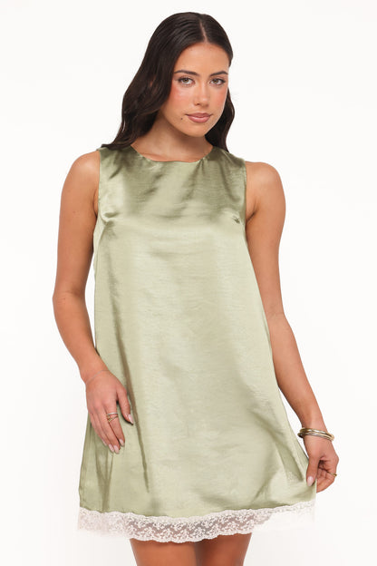 Gretel Mini Dress - Green/Cream