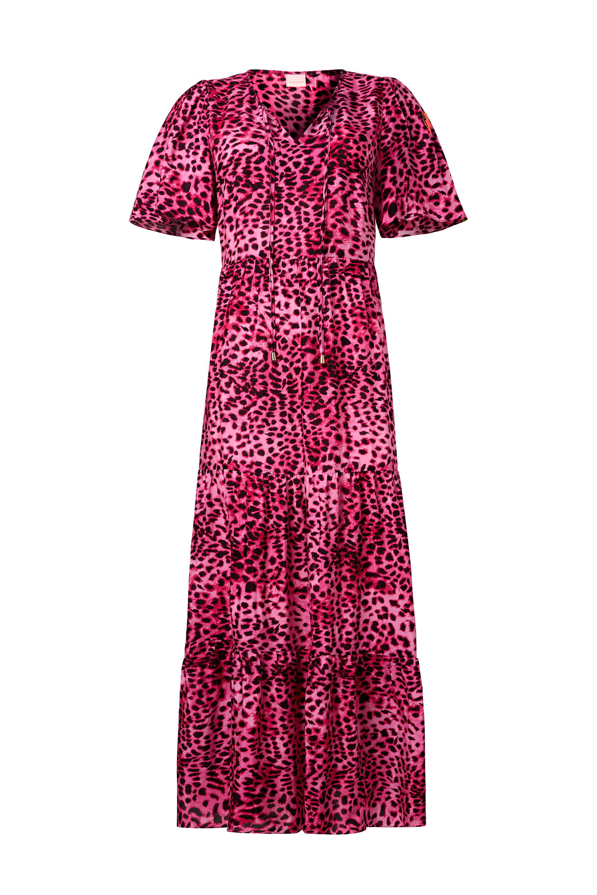 Bright Pink with Black Cheetah Tie Front Maxi Dress