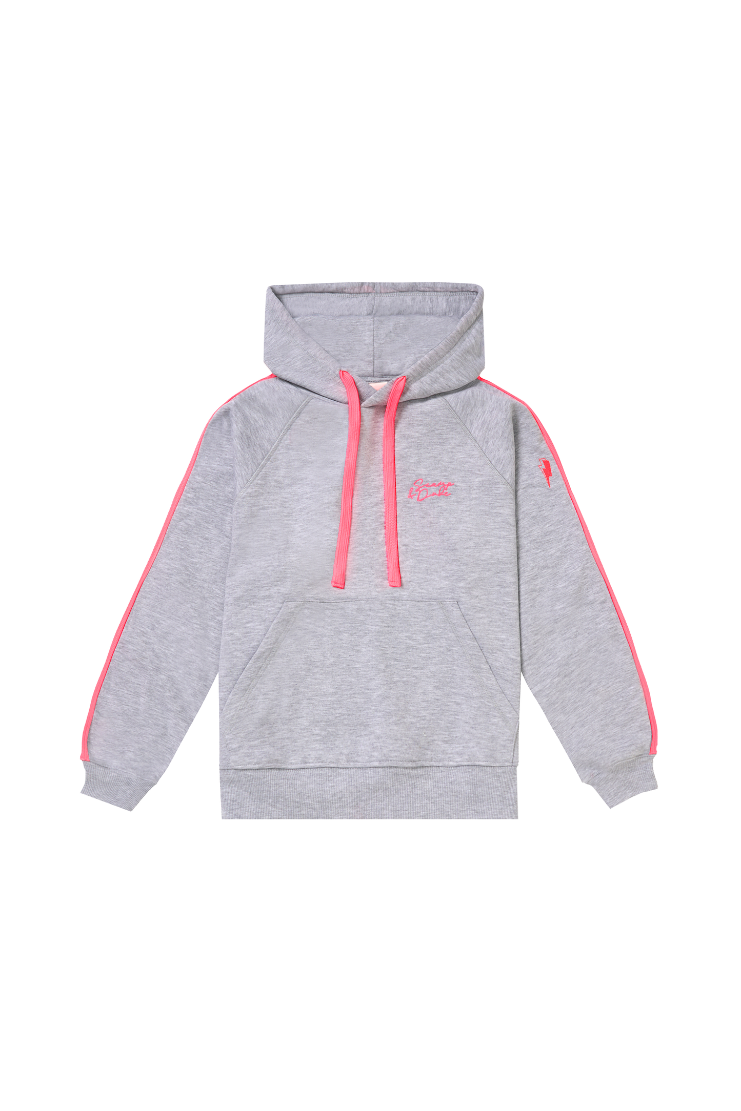 Light Grey Marl with Pink Colourblock Relaxed Hoodie