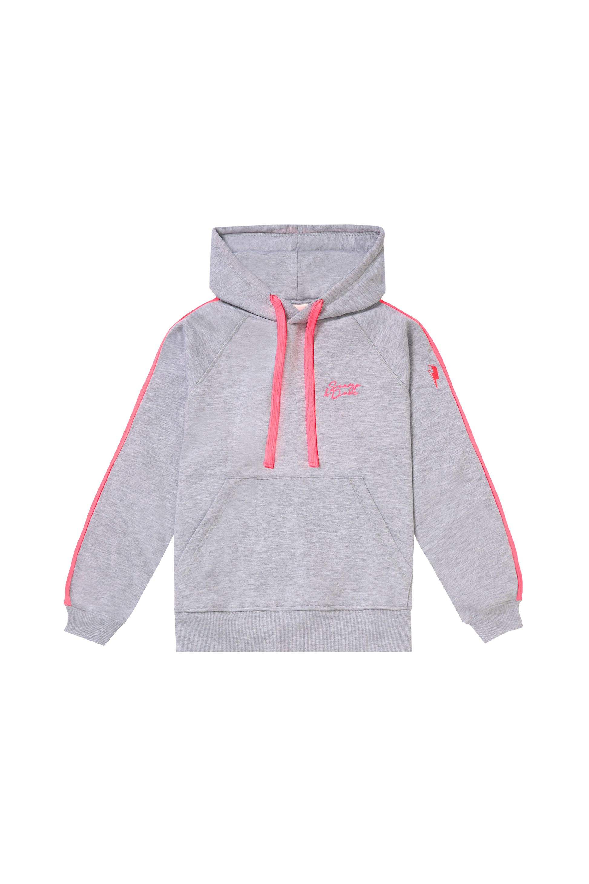 Light Grey Marl with Pink Colourblock Relaxed Hoodie