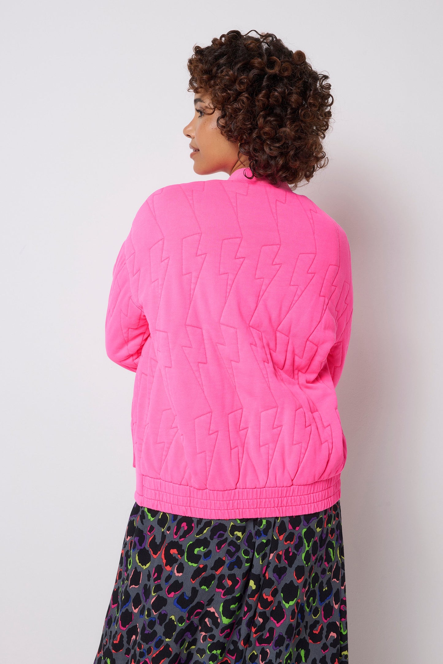 Neon Pink Lightning Bolt Regular Fit Quilted Bomber Jacket